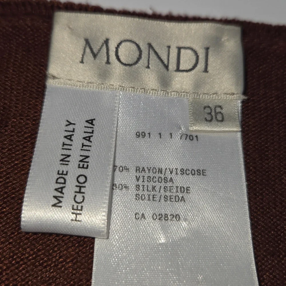 Mondi Cardigan Sweater Women 36 Brown Silk Blend Button‎ Up Long Sleeve Italy